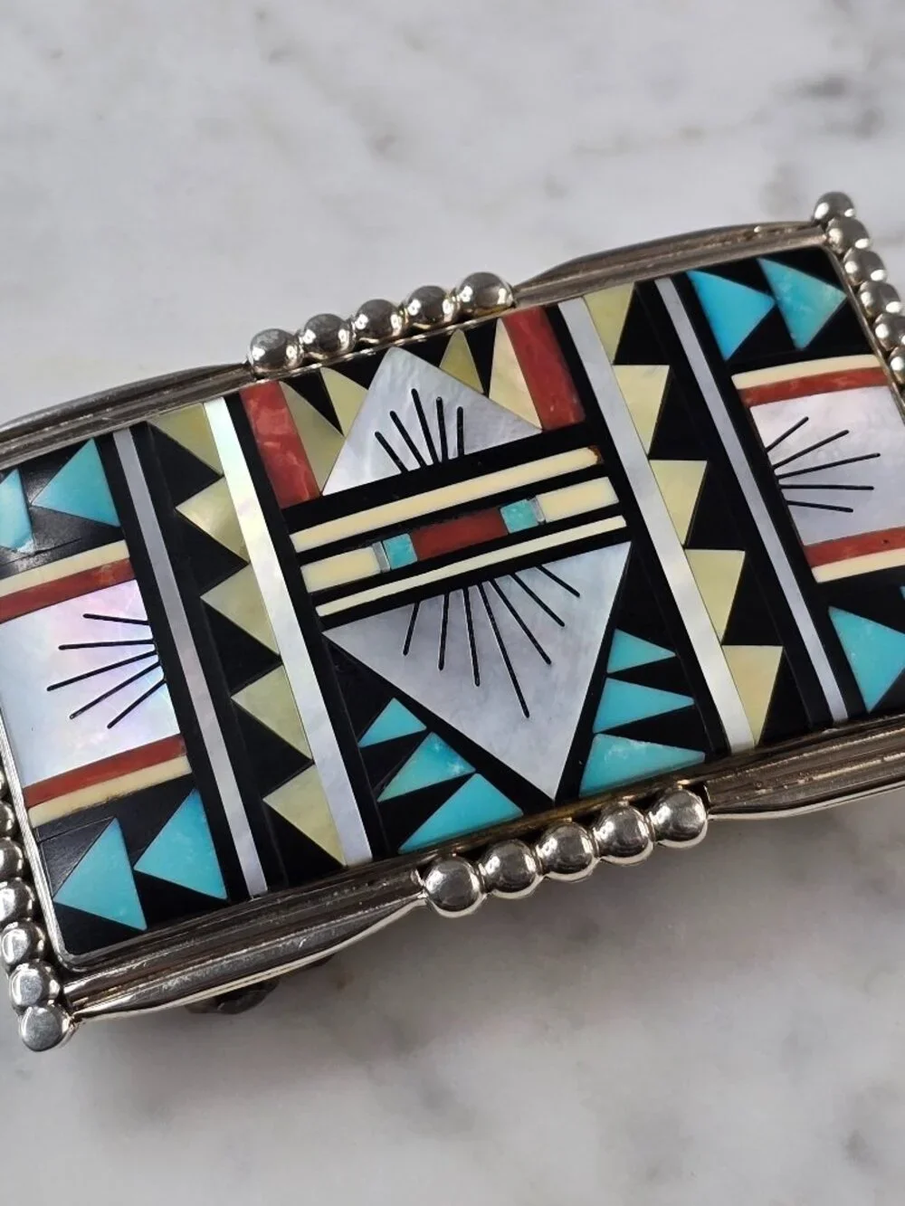 Vintage Estate Sterling Silver Native American Zuni Belt Buckle 49.6g E611